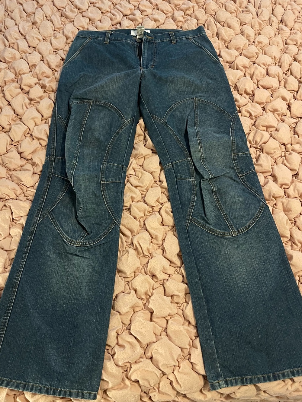 Armani Exchange Mens Y2K Blue Bootcut Jeans with Knee Panel Accents